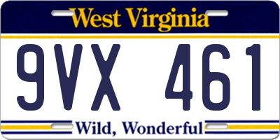 WV license plate 9VX461