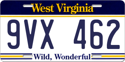 WV license plate 9VX462