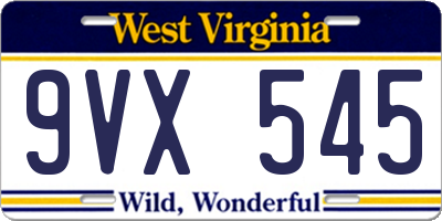 WV license plate 9VX545