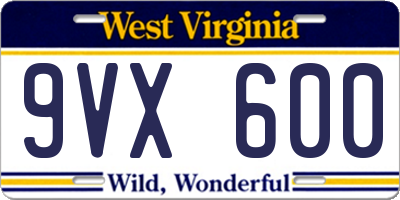 WV license plate 9VX600