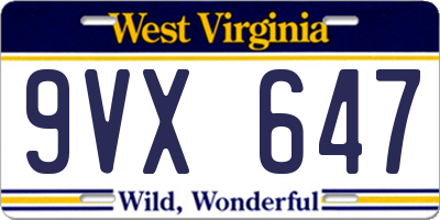 WV license plate 9VX647