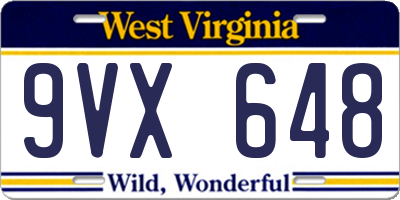 WV license plate 9VX648