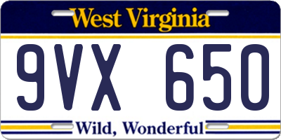 WV license plate 9VX650