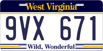 WV license plate 9VX671