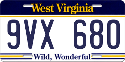 WV license plate 9VX680