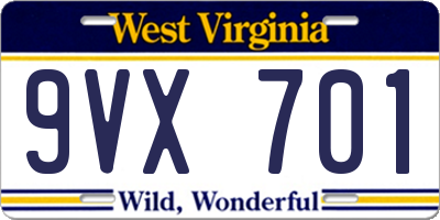 WV license plate 9VX701