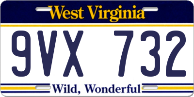 WV license plate 9VX732