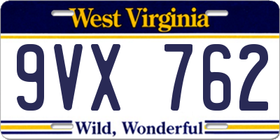 WV license plate 9VX762