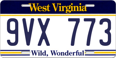 WV license plate 9VX773