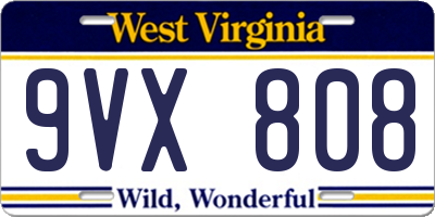 WV license plate 9VX808