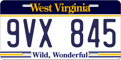WV license plate 9VX845