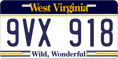 WV license plate 9VX918