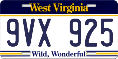 WV license plate 9VX925