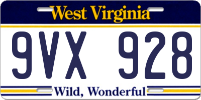 WV license plate 9VX928