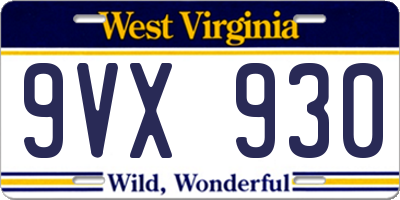 WV license plate 9VX930
