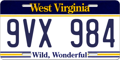 WV license plate 9VX984