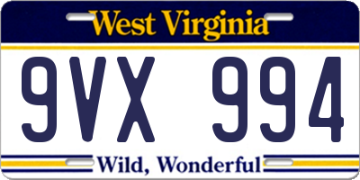 WV license plate 9VX994