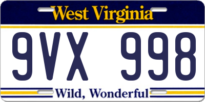 WV license plate 9VX998