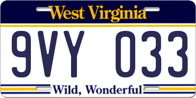 WV license plate 9VY033