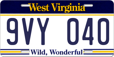 WV license plate 9VY040