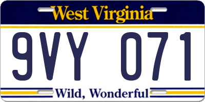 WV license plate 9VY071