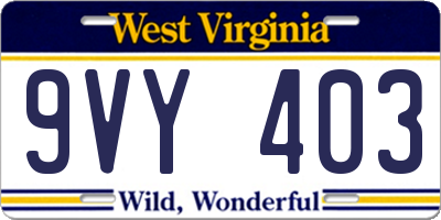 WV license plate 9VY403