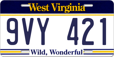 WV license plate 9VY421