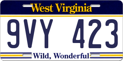 WV license plate 9VY423