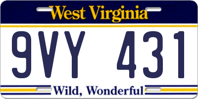 WV license plate 9VY431