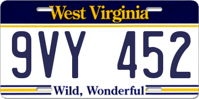 WV license plate 9VY452