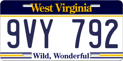 WV license plate 9VY792
