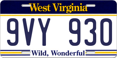 WV license plate 9VY930