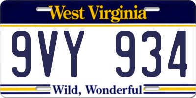 WV license plate 9VY934