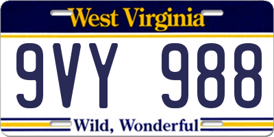 WV license plate 9VY988