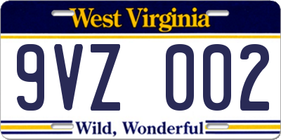 WV license plate 9VZ002