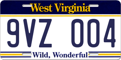WV license plate 9VZ004