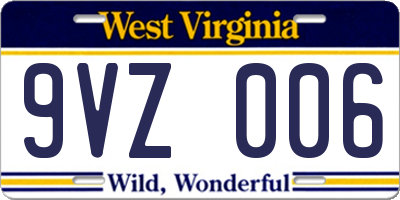 WV license plate 9VZ006