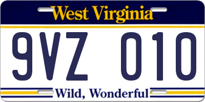 WV license plate 9VZ010