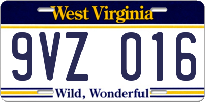 WV license plate 9VZ016