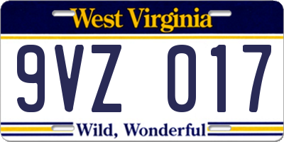 WV license plate 9VZ017