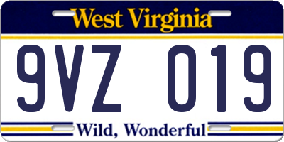 WV license plate 9VZ019