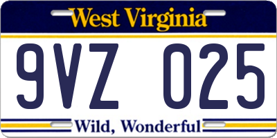 WV license plate 9VZ025