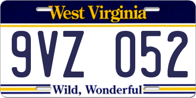 WV license plate 9VZ052