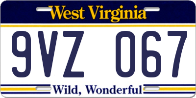WV license plate 9VZ067