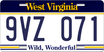 WV license plate 9VZ071