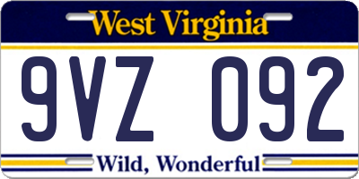 WV license plate 9VZ092