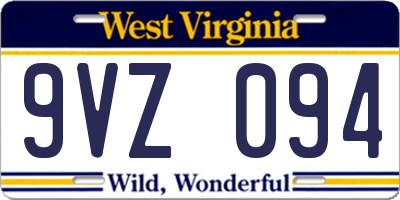WV license plate 9VZ094