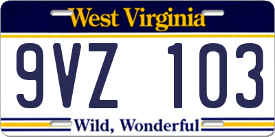 WV license plate 9VZ103