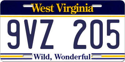 WV license plate 9VZ205