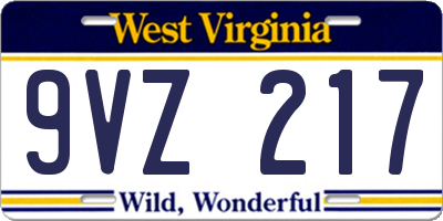 WV license plate 9VZ217